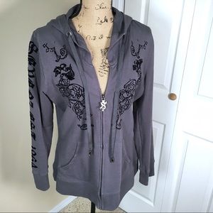 Seven 7 Gray Hoodie With Black Velour Design